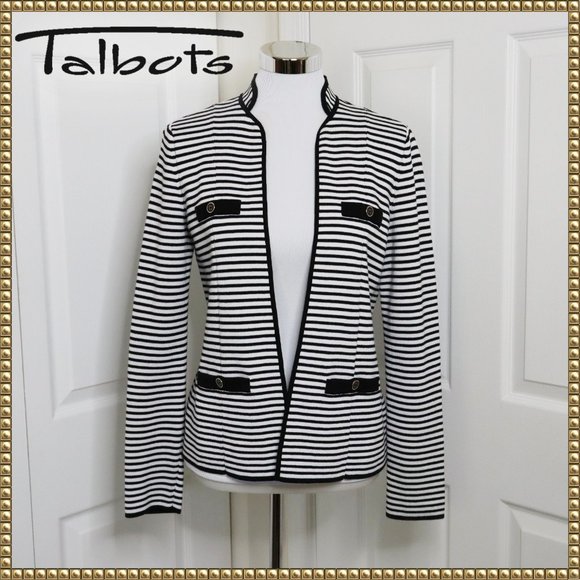 Talbots Sweaters - NWOT Talbots Black and White Striped Sweater / Cardigan Small